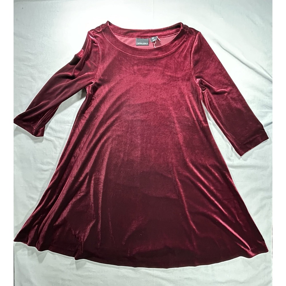 Cynthia Rowley Burgundy Velvet 3/4 Sleeve Swing‎ Dress women's medium NWT